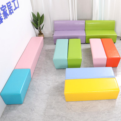 培训机构等候休息区斜角防踢美发店沙发椅幼儿园早教中心长条凳子