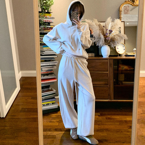 NEKODIARY丨easychic老钱风 亲肤磨毛羊绒针织连帽卫衣/卫裤套装