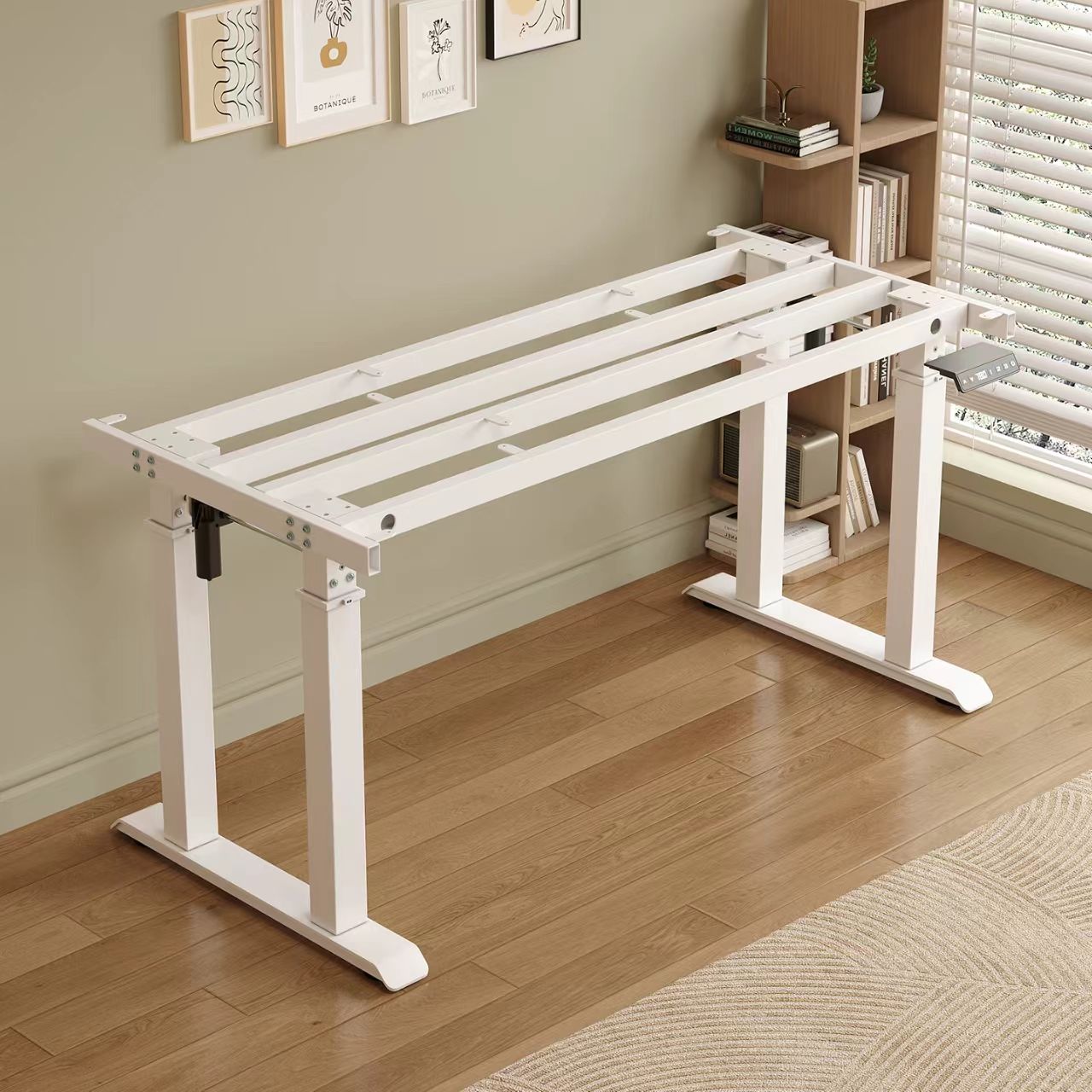 白色电动升降桌智能金属桌腿