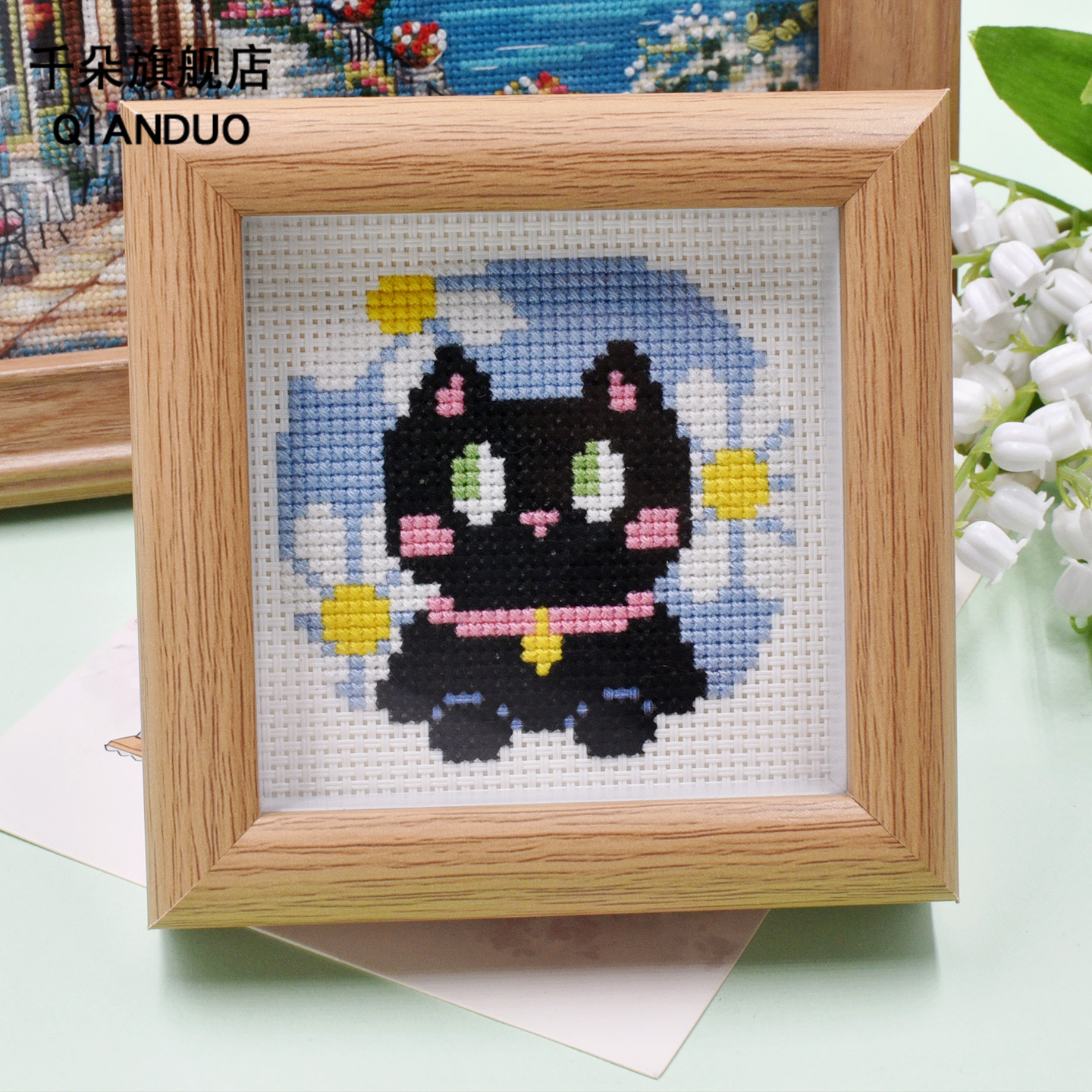 印花十字绣摆件材料包可爱猫