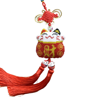 千朵新品印花满珠子情侣十字绣钥匙扣车挂平安福可爱猫手工材料包