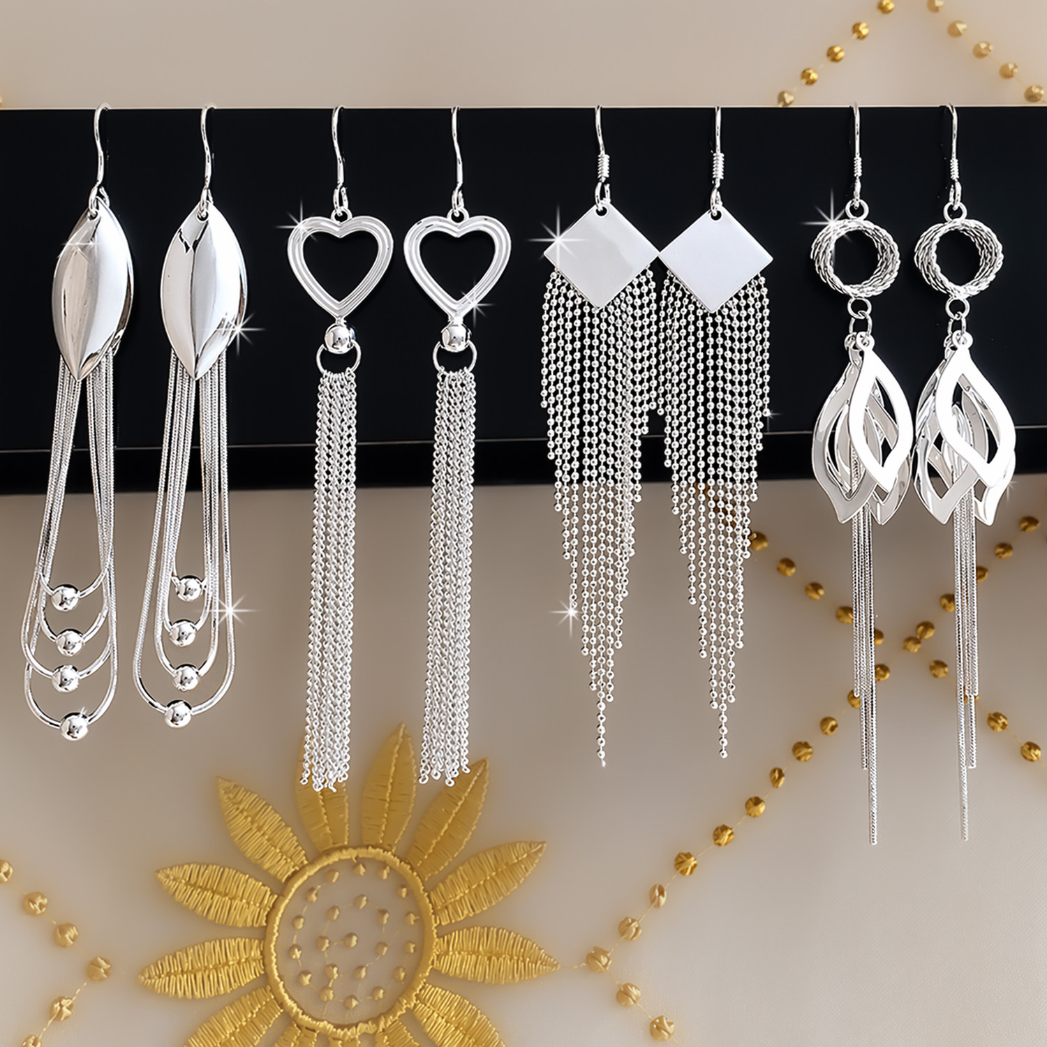 999足银耳环女纯银气质简约百搭长款流苏耳坠防过敏耳吊送女朋友