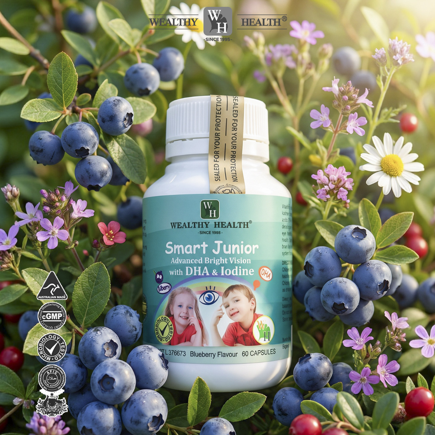 WealthyHealth澳洲富康儿童鱼油&Omega;-3高含量DHA越橘蓝莓素60粒胶囊