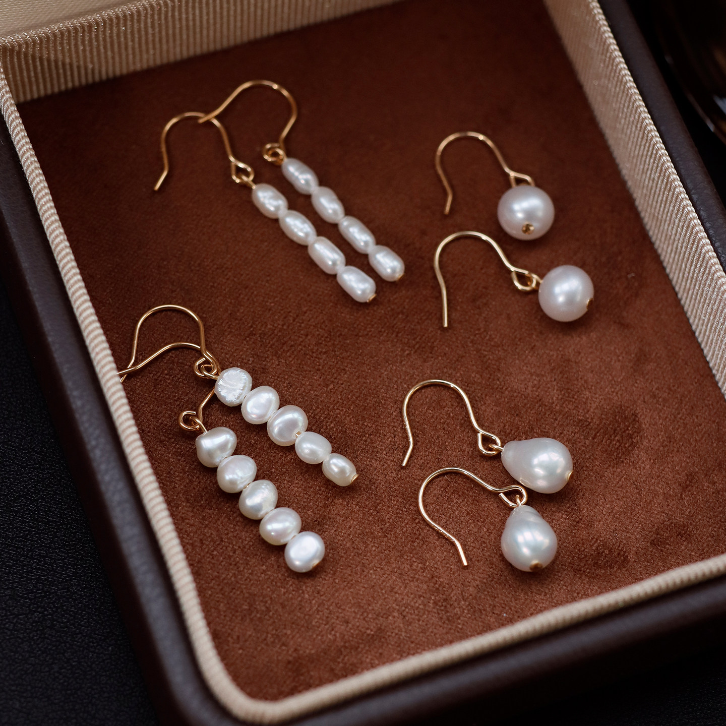 法式巴洛克耳环女复古天然珍珠小耳钩百搭耳钉手作款时尚耳饰品