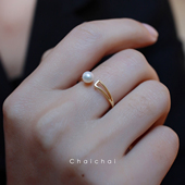 天然珍珠素戒指女开口可调节高级极简风气质百搭S925纯银指环叠戴