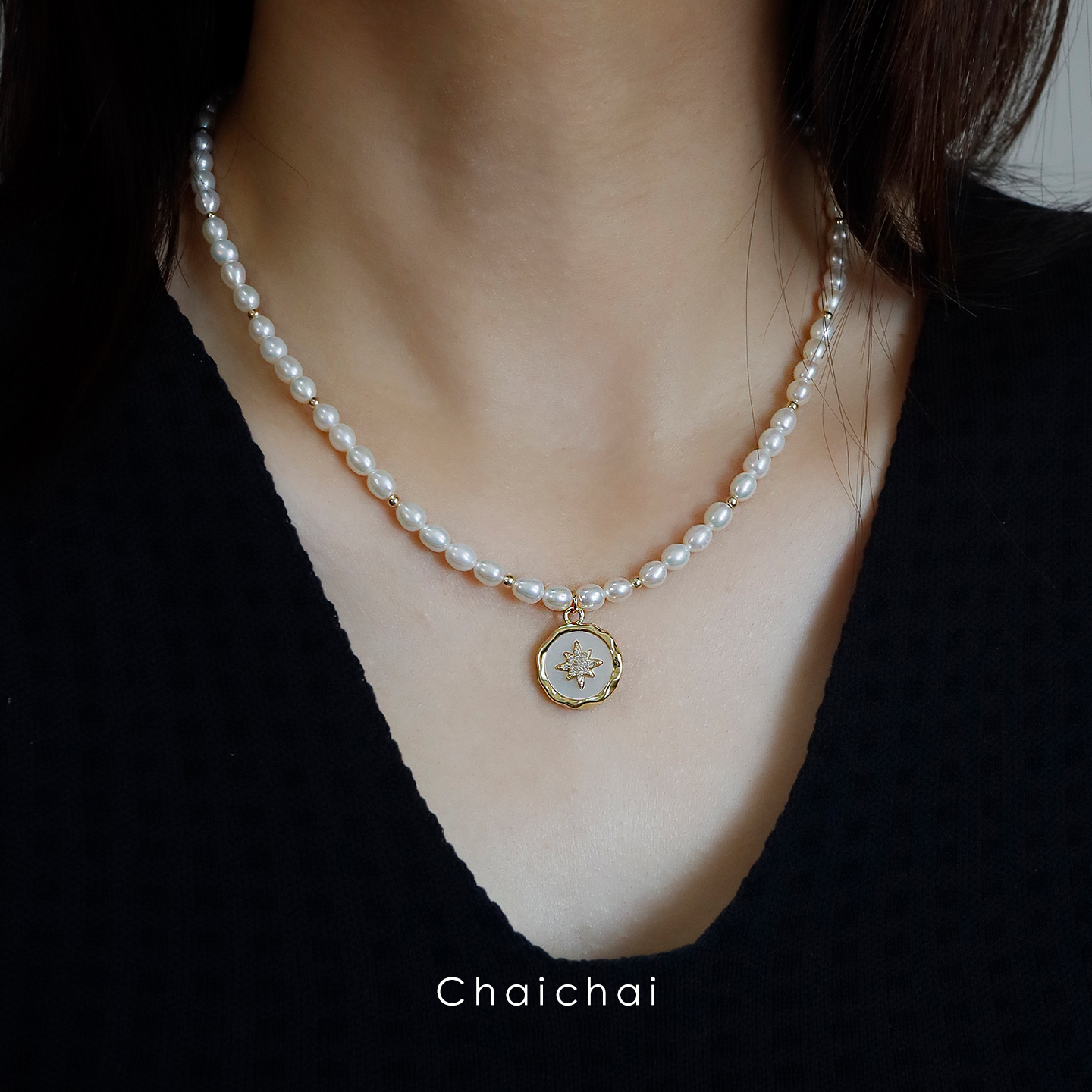 天然珍珠项链拼接串珠吊坠毛衣链