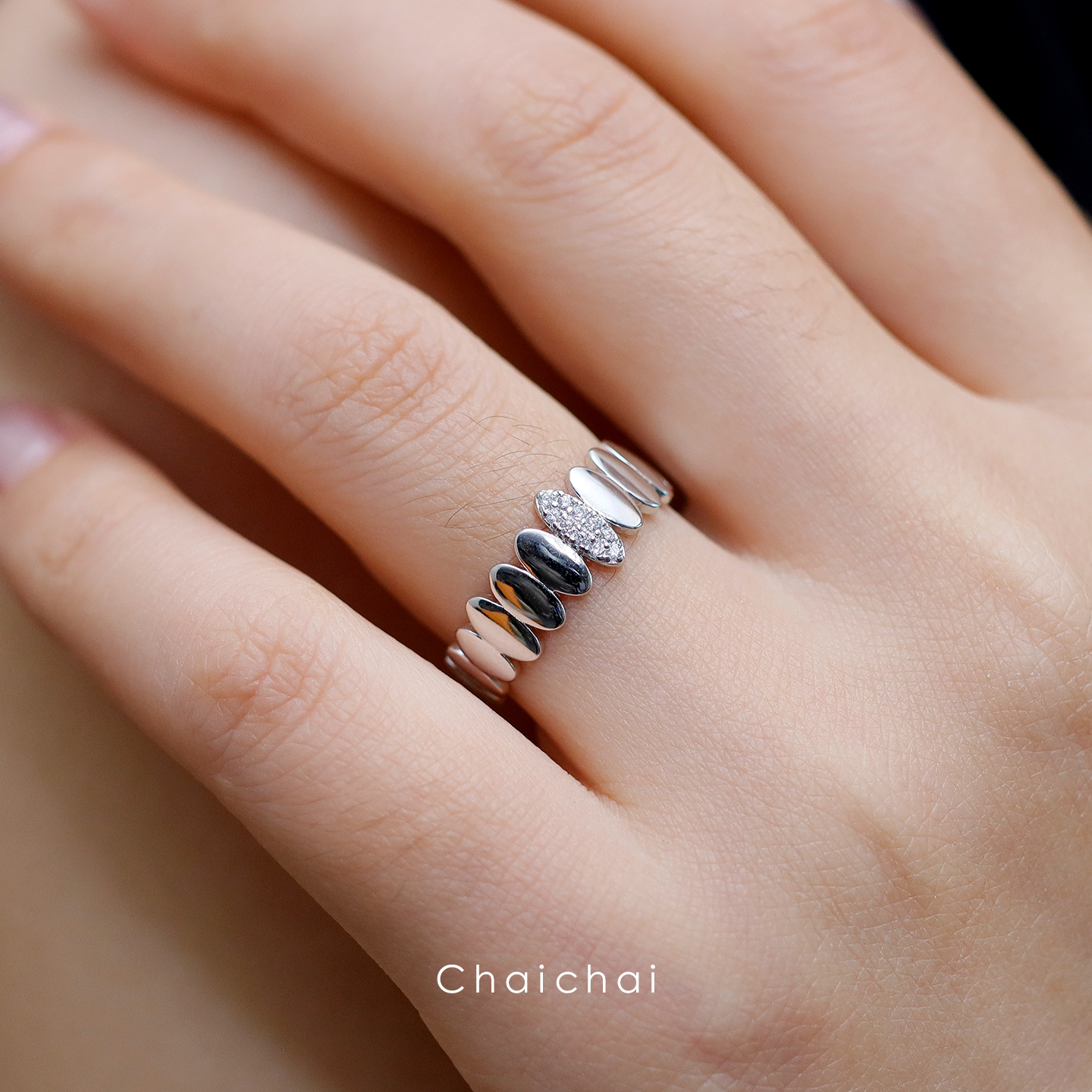 S925纯银宽面排列几何戒指