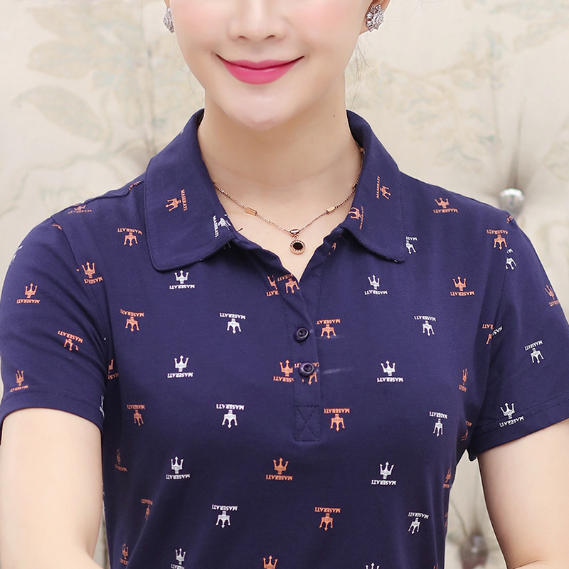 半袖翻领纯棉上衣中老年妈妈短袖