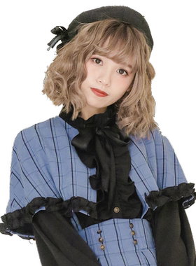 [dollydelly]格子长袖衬衫斗篷