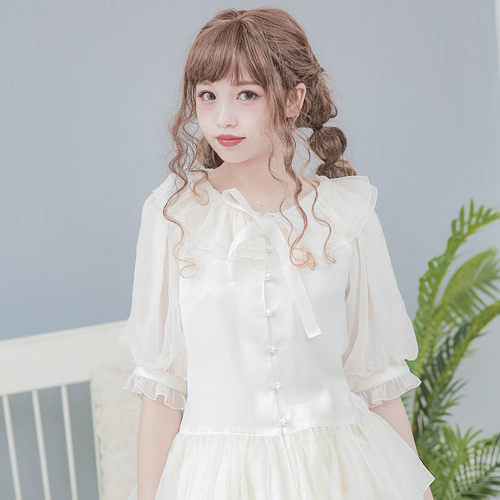 原创设计中袖lolita透明感衬衫