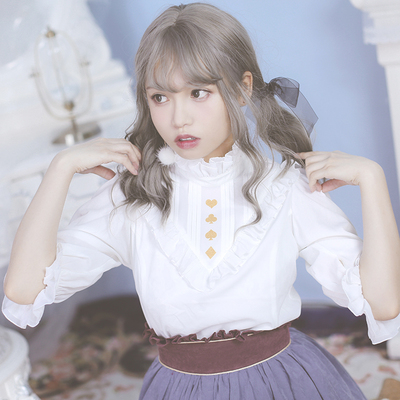 原创兔子洞扑克印花立领中袖衬衫