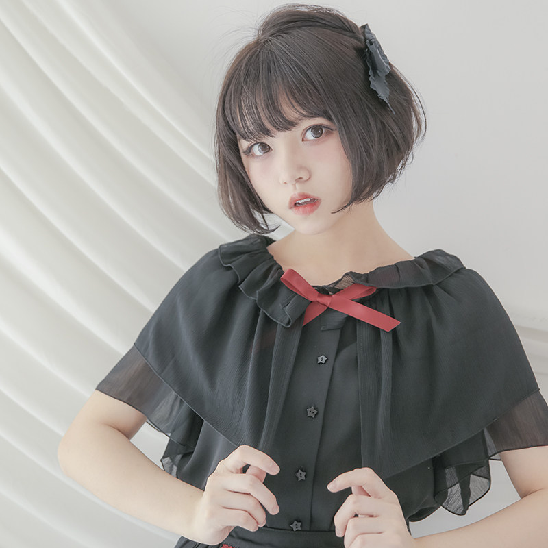 [Dolly Delly]原创设计*风与夏*蝴蝶结雪纺飞袖荷叶边衬衫小上衣