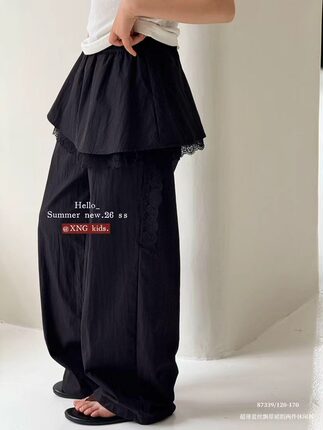 2026夏季新款儿童韩版女童中大童蕾丝拼接假两件休闲裤裙裤长裤