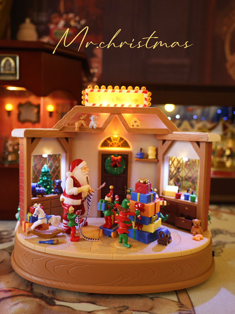 미국 MR.CHRISTMAS 양면 집 창조적 인 오르골 산타 클로스는 소녀에게 생일 선물을 제공합니다