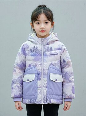 商场同款abckids童装2025冬季新款女童章仔带帽加厚羽绒服外套潮