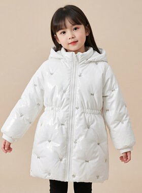 abckids儿童羽绒服女童中长款免洗加厚白鸭绒2025新款外套洋气潮