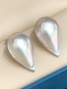 纯天然海水日本进口14K白金镶嵌14*21Mm天然海水马背耳夹珍珠耳饰