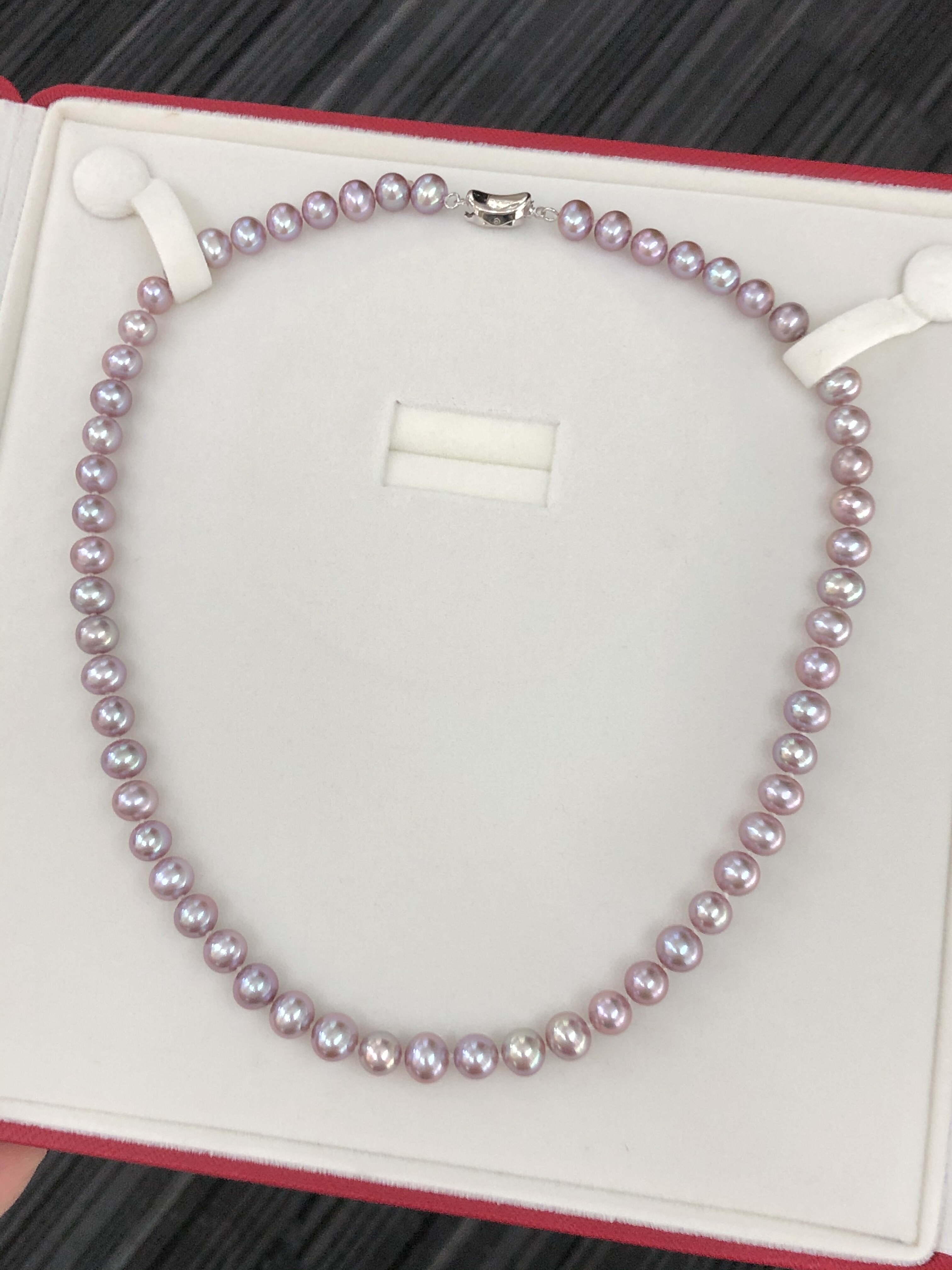 纯天然淡水紫色珍珠7-8Mm近圆完美无暇怪紫正紫无核珍珠项链素链