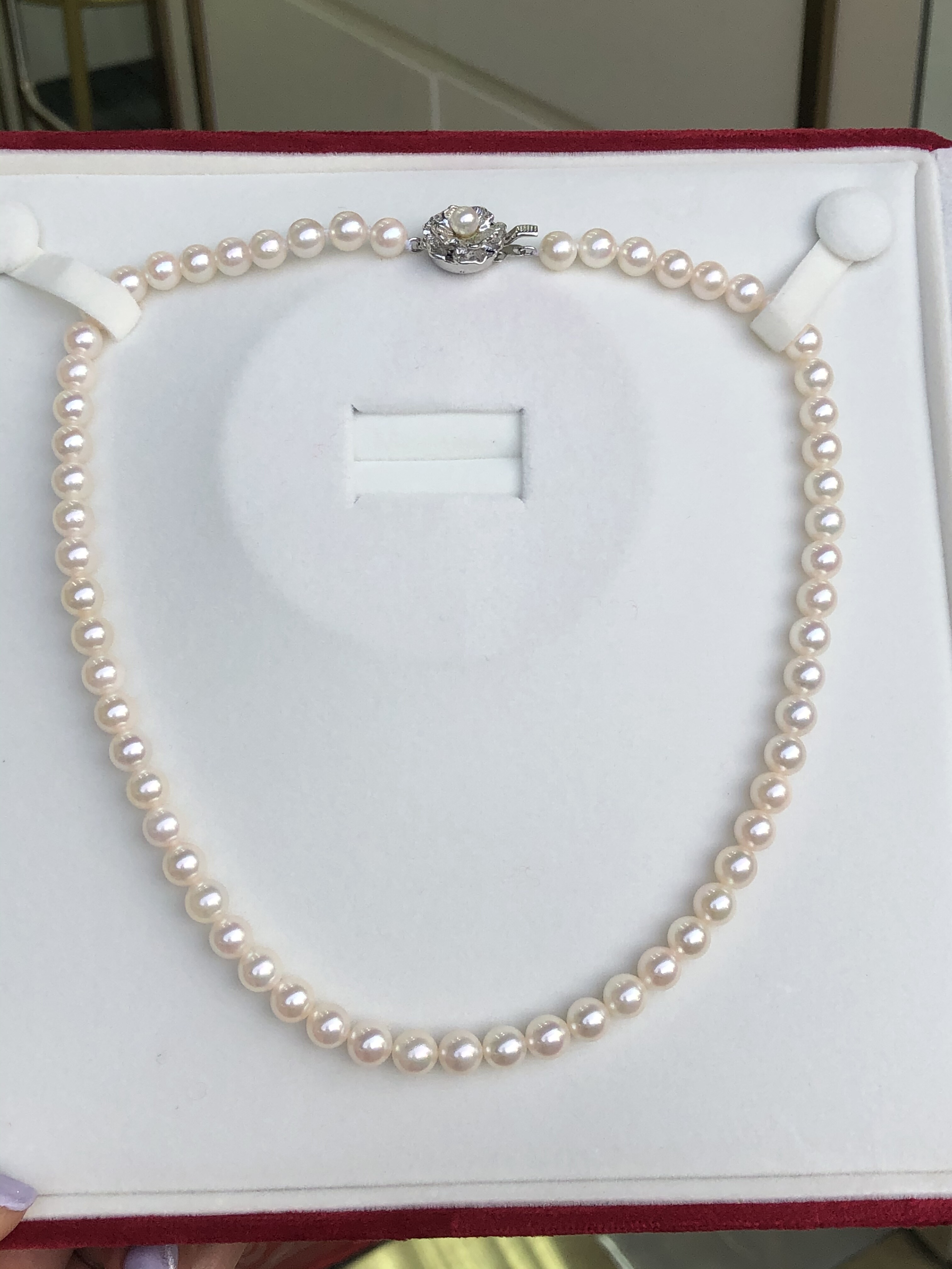 纯天然日本海水6.5-7Mm正圆基本无暇樱花粉珍珠项链简单百搭项链