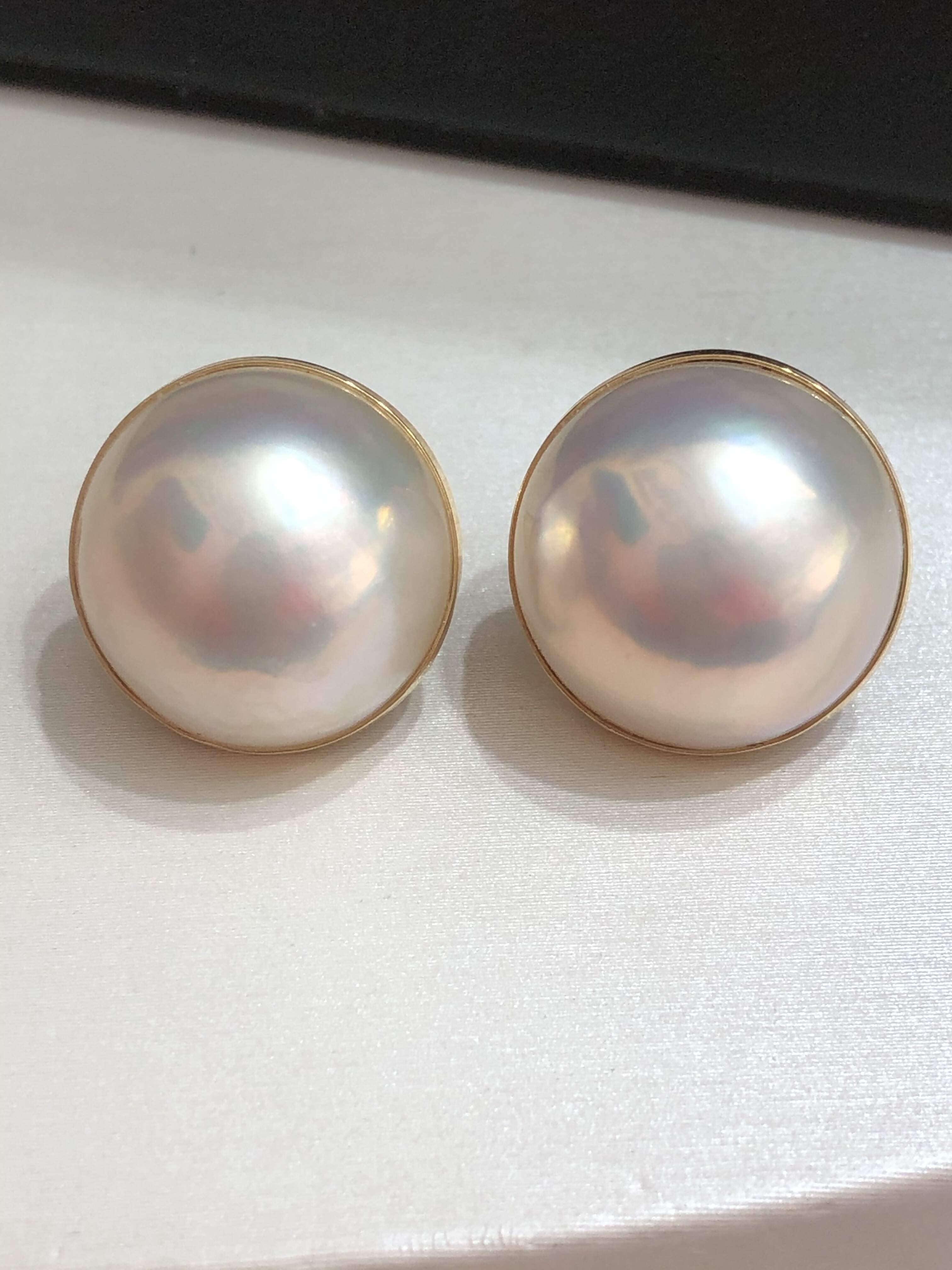 18K金镶嵌天然日本海水超大17Mm珍珠马背耳钉饱满白亮强光耳钉女