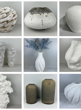 现代新中式圆肚造型艺术描纹陶瓷花器样板间客厅电视柜玄关处茶室