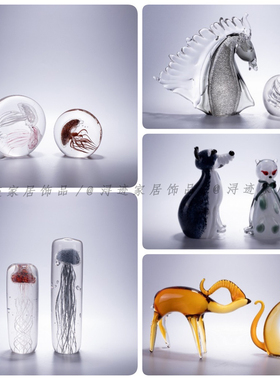 轻奢风现代高级感水晶玻璃水母摆件客厅玄关书房样板间装饰品摆设