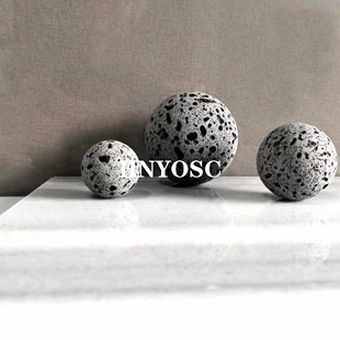 天然火山岩工艺品黑洞石圆球石头摆件礼品香薰扩香现代家居装饰品