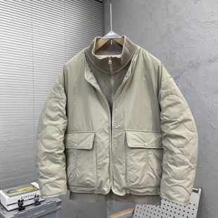 羽绒服个性 潮牌针织立领男士 痞帅假两件90白鸭绒外套 新款 2025冬季