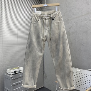 新款 百搭阔腿裤 男士 潮牌宽松直筒厚料休闲长裤 加厚牛仔裤 2025冬季