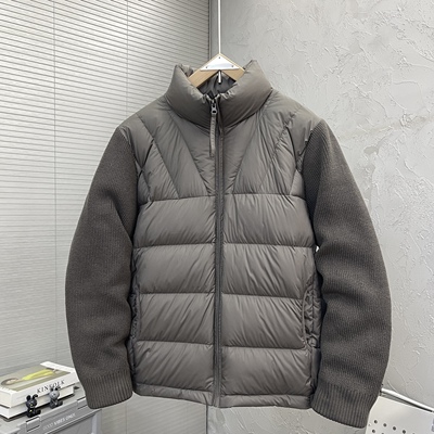 针织袖拼接立领羽绒服