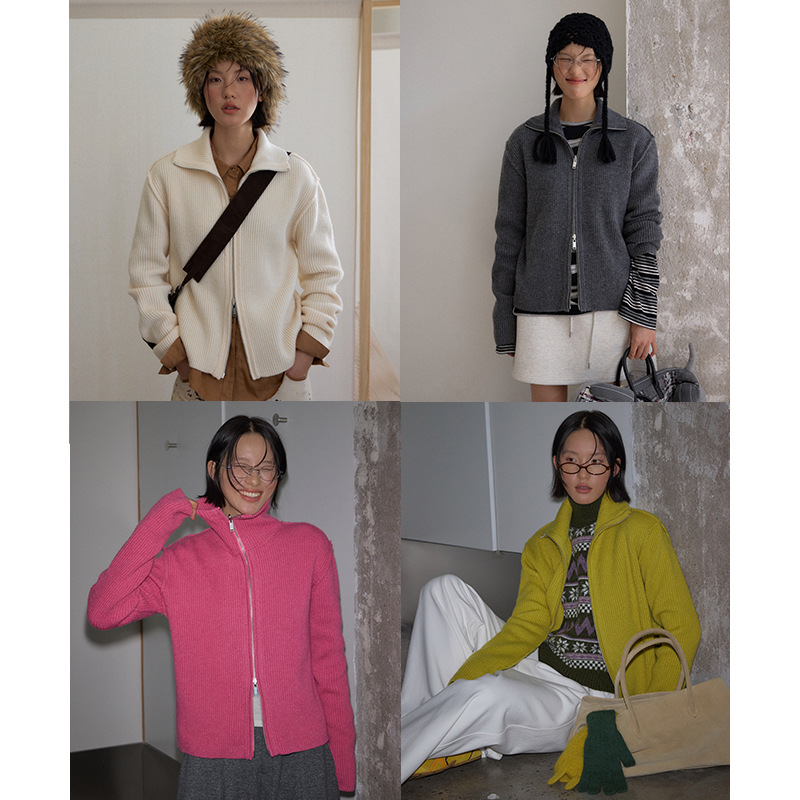 绵羊毛双头拉毛衣女冬季时尚立领针织上衣