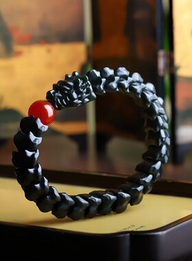 天然新疆和田玉龙鳞手链 青玉龙骨龙头手串 男士大气玉石盘龙手链