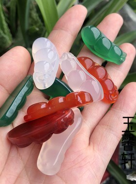 天然冰透白玉髓福豆吊坠 绿玛瑙平安豆玉坠 黄四季豆挂件配饰男女