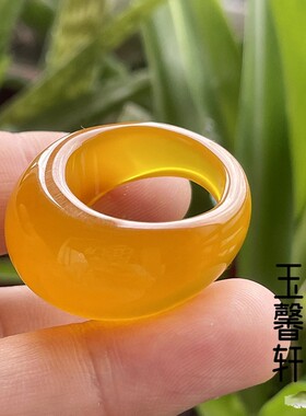 天然黄玛瑙大头戒指 绿玉髓加宽加厚水滴扳指 男女款鹅头指环手饰