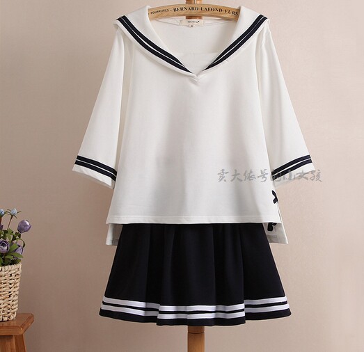 大码女装胖MM秋冬学生服日韩海军风水手服300斤加肥加大码AB-2