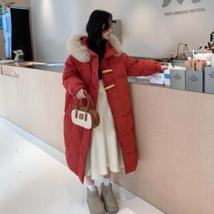 加肥加大码中长款过膝羽绒服女200斤胖mm加厚宽松孕妇东北零下300