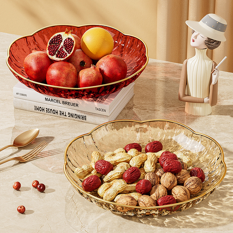 果盘客厅茶几家用乔迁之喜糖果盘结婚喜事红色零食碟轻奢水果盘