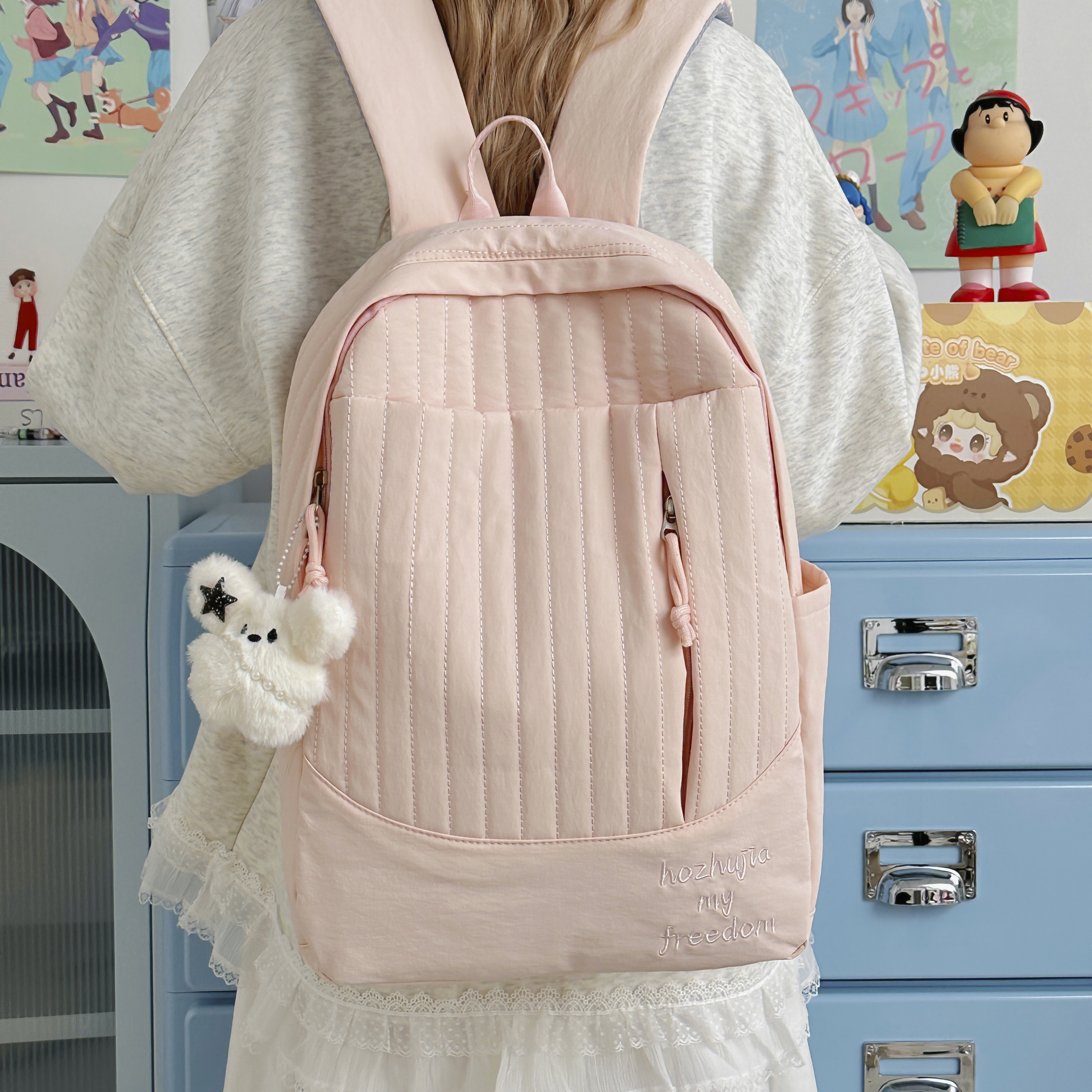 韩版ins简约粉色中学生书包