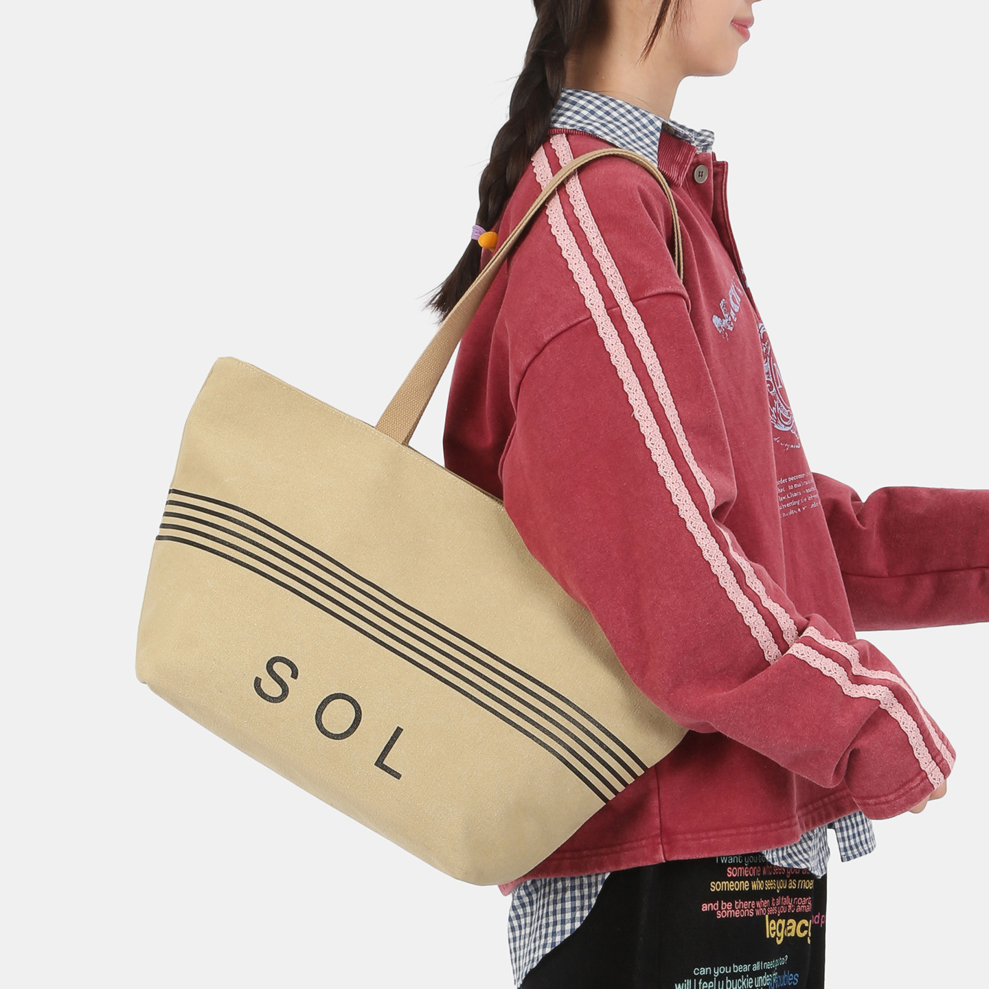 字母帆布包女新款简约手提包大学生上课通勤时尚百搭单肩托特包