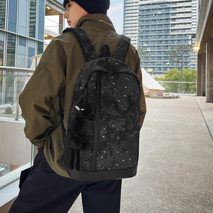 星星满印书包ins小众男生高中生韩系双肩包女简约轻便初中生背包
