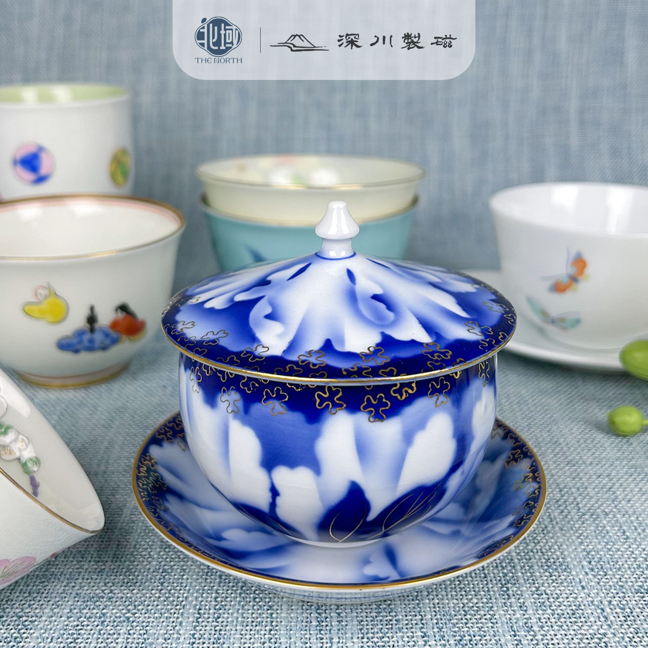 日本深川制陶瓷茶杯盖碗杯托