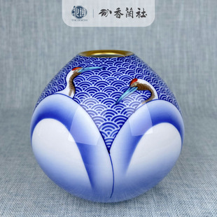 日本进口香兰社花瓶手绘仙鹤陶瓷花瓶摆件日式家居客厅玄关装饰品