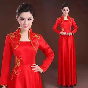 礼仪旗袍出租 红色冬款礼服  迎宾礼服租赁  长袖礼仪小姐服装