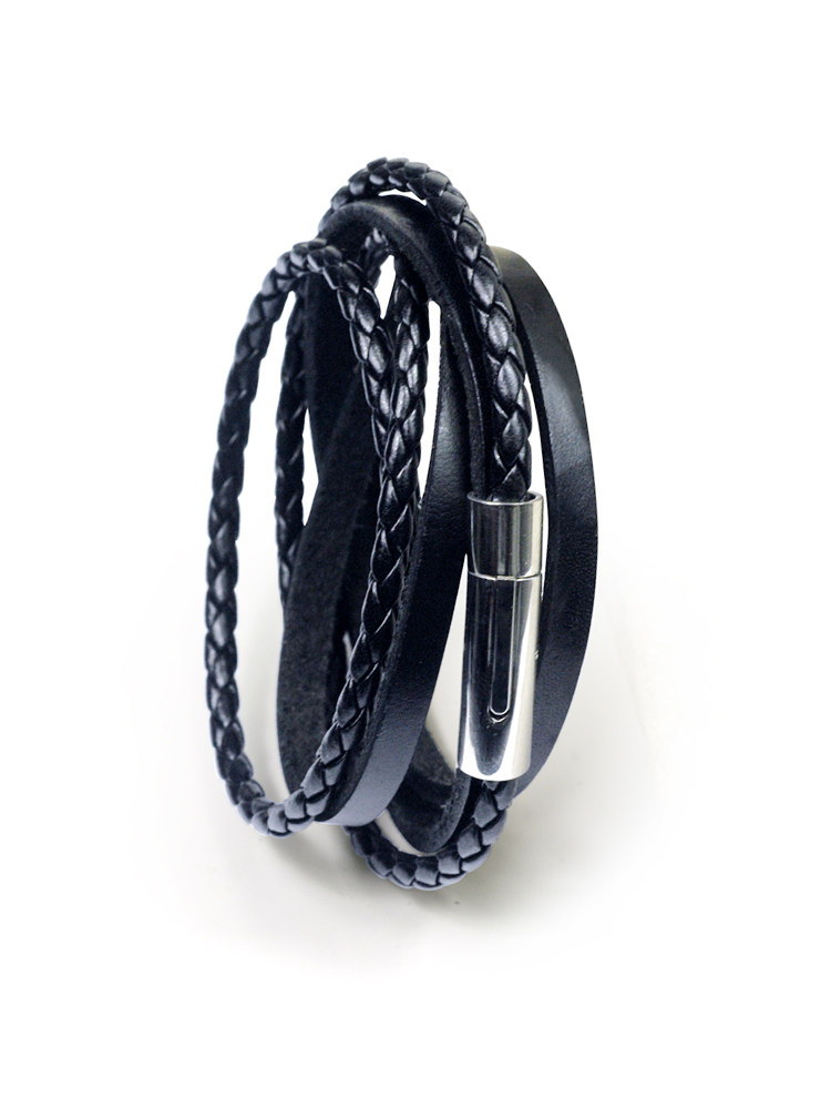 YUKI MENS TITANIUM STEEL COWHIDE & PU LEATHER BRACELETS TIDE PEOPLE KOREAN VERSION OF THE HAND JEWELRY LEATHER ROPE MULTI-LAYER HAND ROPE GIRL BRACELET