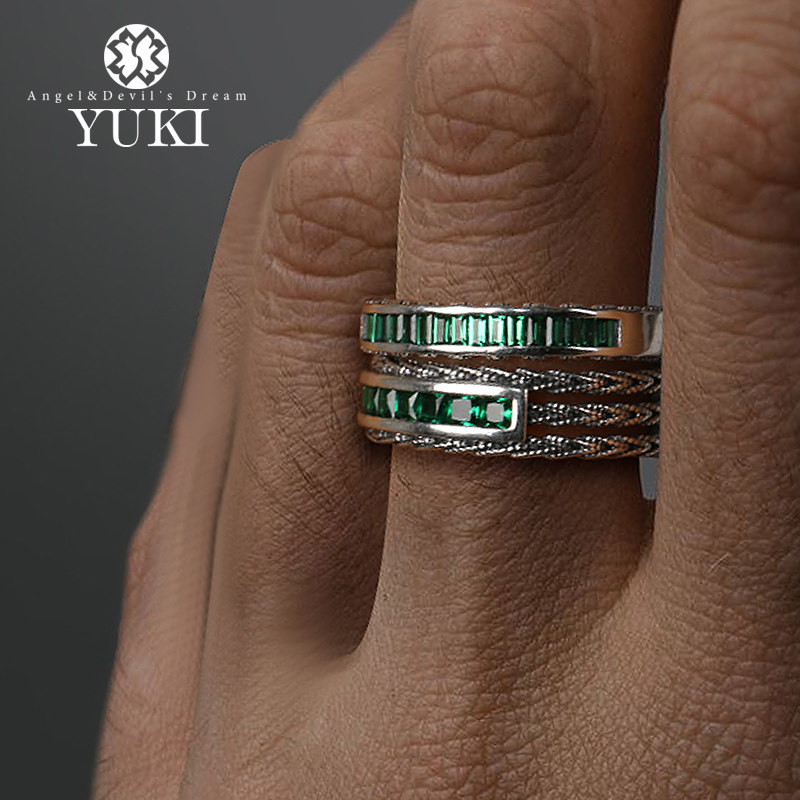 YUKI纯银戒指仿真祖母绿气质情侣银饰戒子欧美小众情人礼物