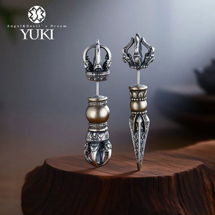 YUKI纯银耳钉男女款复古藏式金刚杵耳环小众设计感潮人嘻哈耳饰品