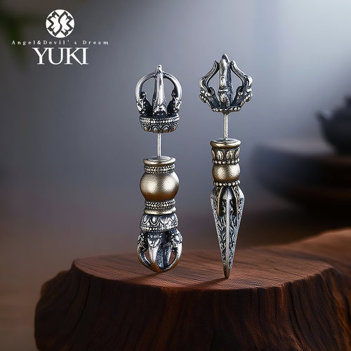 YUKI纯银复古藏式金刚杵双面耳钉