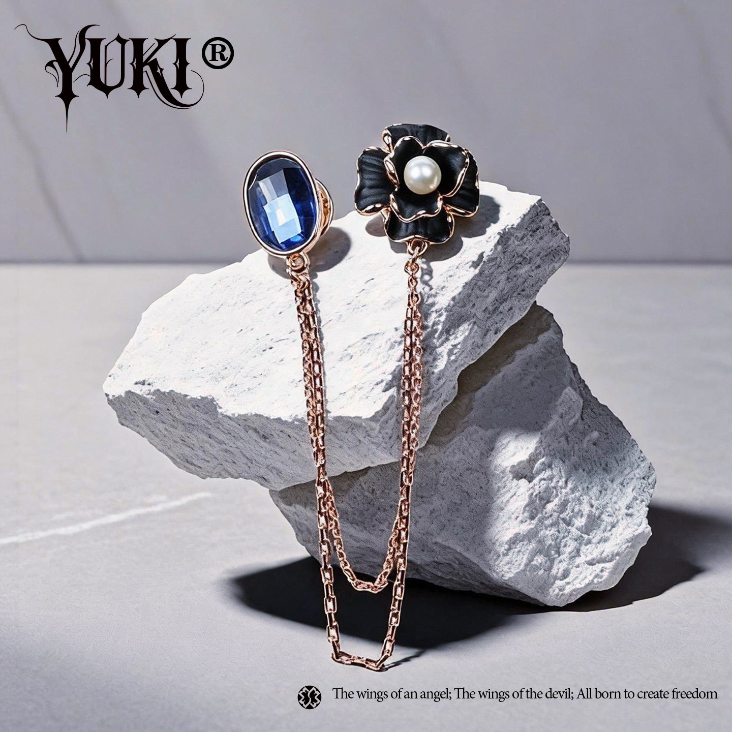 YUKI气质西装胸针男女花朵挂链装饰胸花轻奢时尚玫瑰水晶痞帅配饰