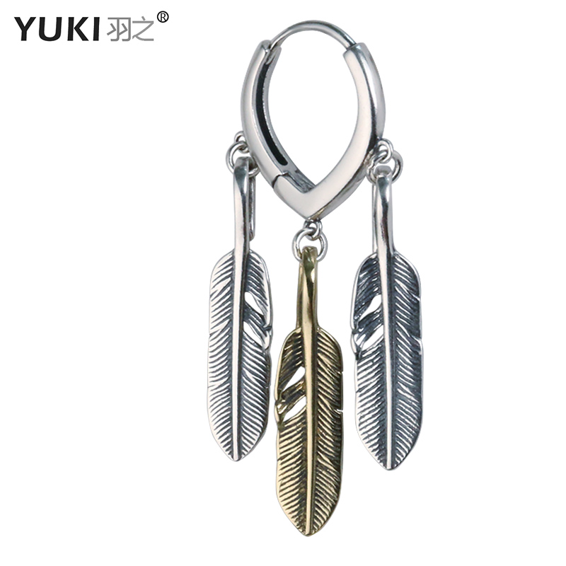 YUKI男女印第安羽毛纯银耳扣