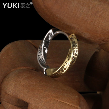 YUKI男士925纯银耳环唐草花纹莫比乌斯环银饰INS复古潮女耳饰耳扣
